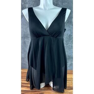 Swim by Cacique Black Deep V Swim Dress sz 14 (16258)